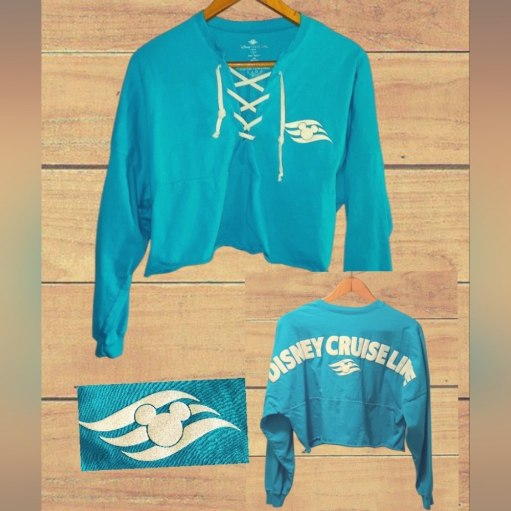 - - Disney Cruise Line Teal Lace-Up Cropped Top